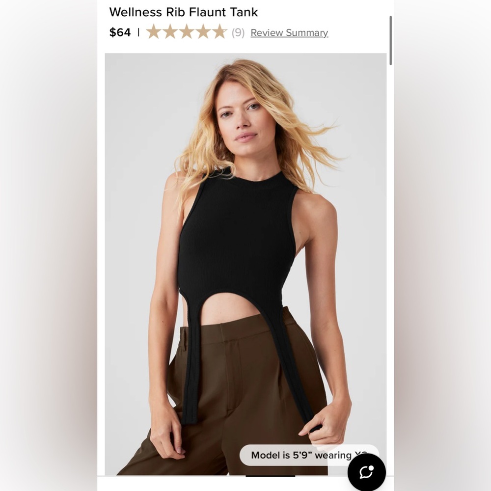 ALO YOGA - Black Ribbed Tank Top - Small